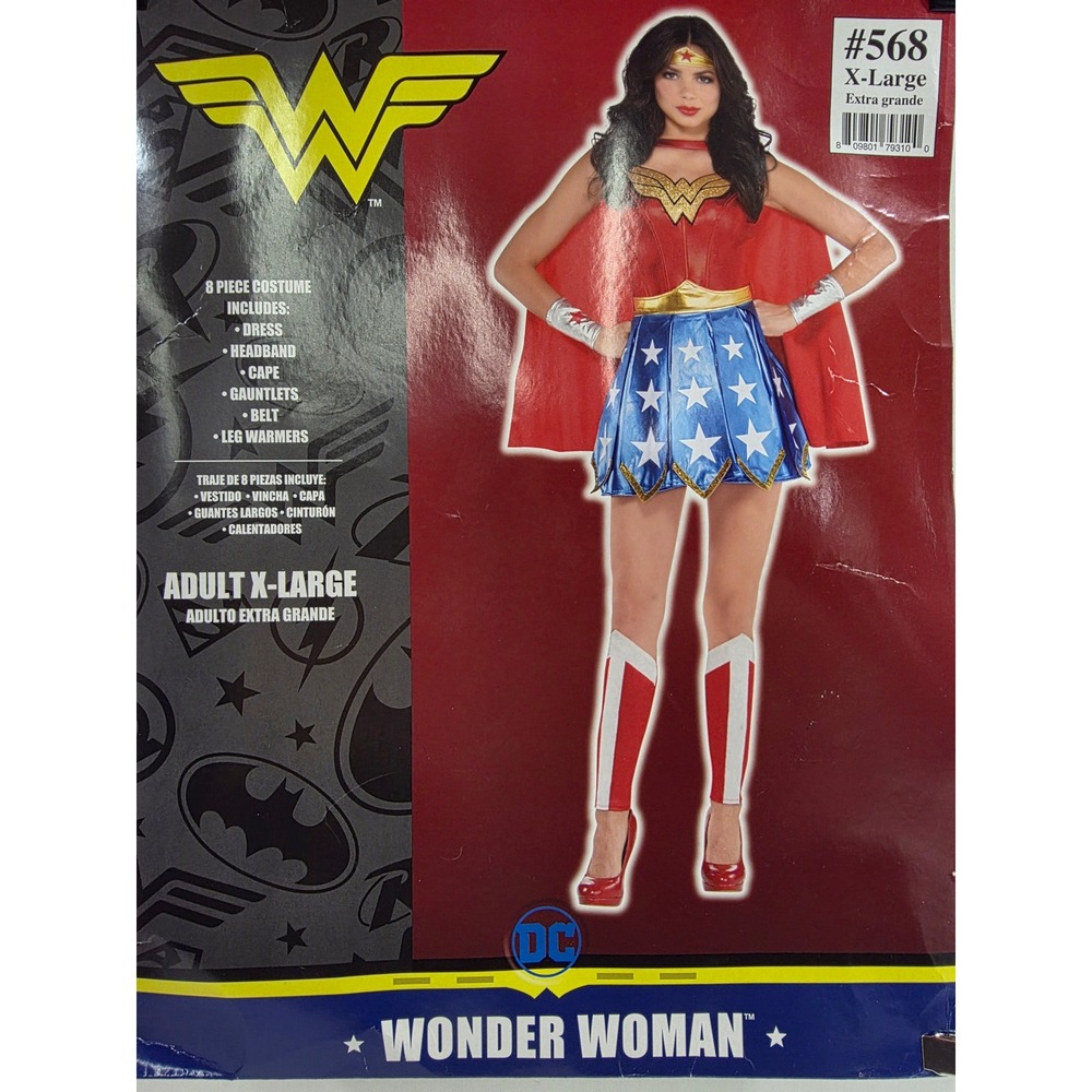 Wonder Woman Halloween Costume Superhero 8 Piece Set DC Comics Women XL Red Blue